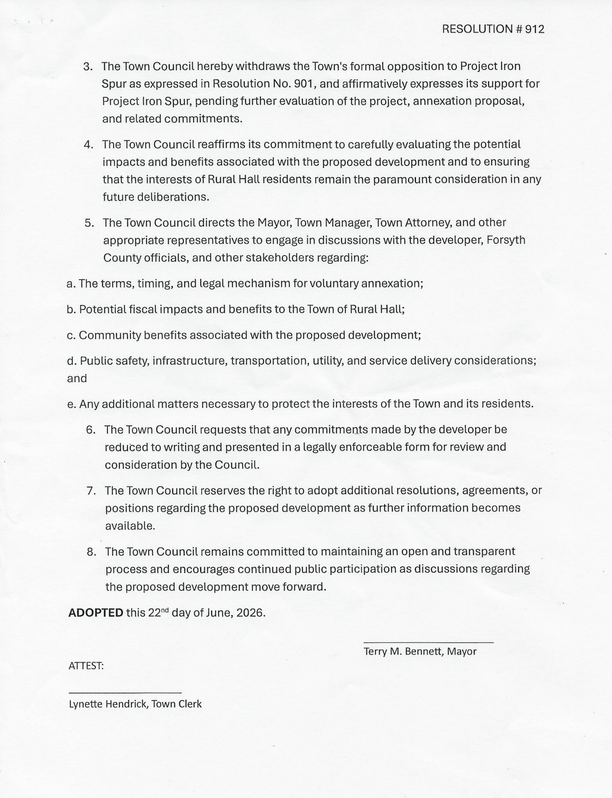 Rural Hall Town Council Resolution 912, page 2 preview
